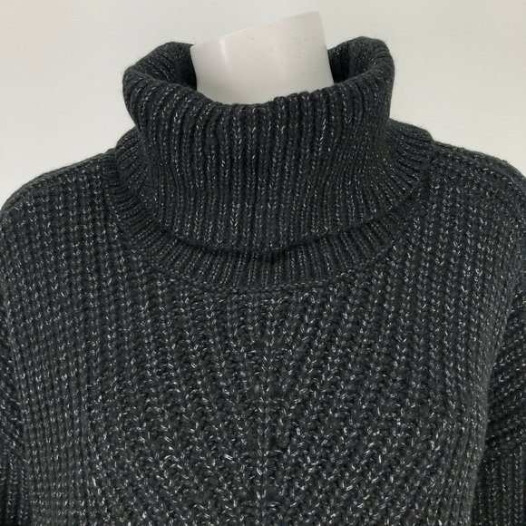 Time & Tru Womens Cowl Neck Sweater Black Heathered Longline Relaxed Fit Casual - Picture 2 of 12
